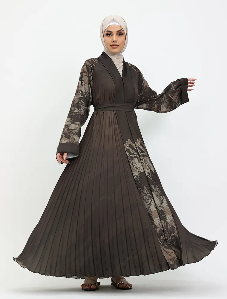 Choc Marble Pleated Silhouette Abaya